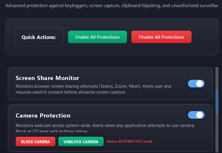 Real-time Screenshot Blocking Interface
